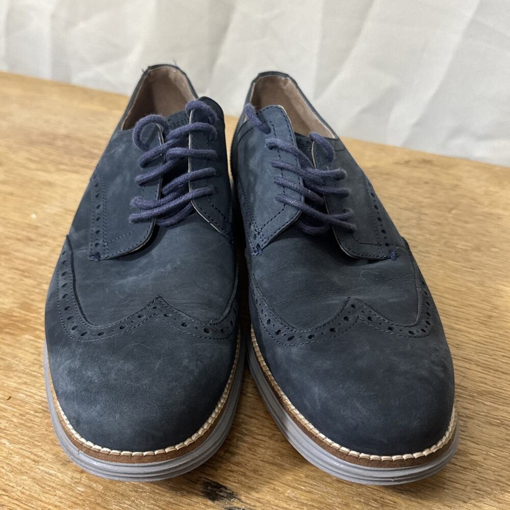 Cole Haan Grand OS Wingtip Oxford Derby Shoes Navy Nubuck Leather Men’s 10 - Picture 2 of 7
